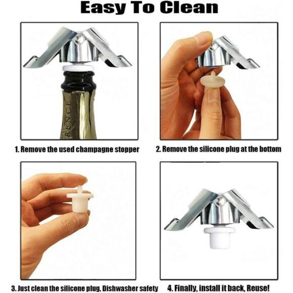 Champagne Bottle Stopper Set Stainless Steel Sparkling Wine Seal Plugs 3 Pack - Picture 6 of 7